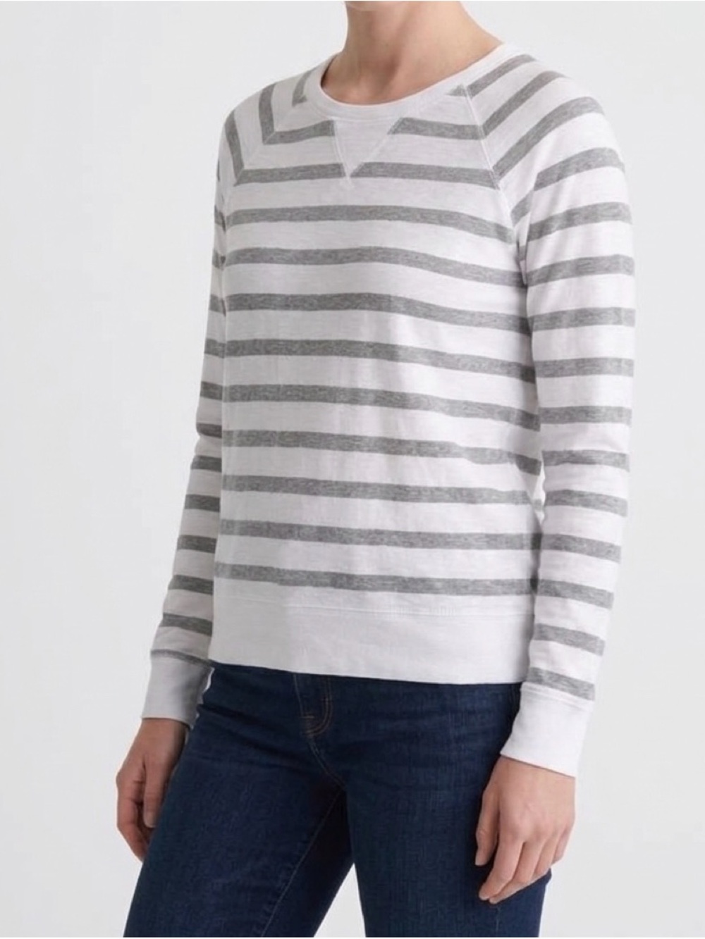 J. Crew Women's White & Gray Striped Crewneck Sweatshirt